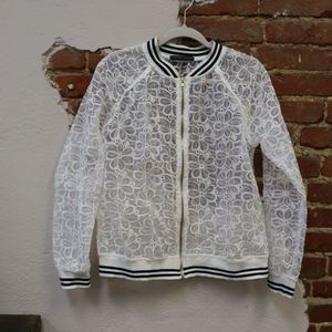 Harlowe & Graham Women's White Floral Lace Bomber Jacket Size L